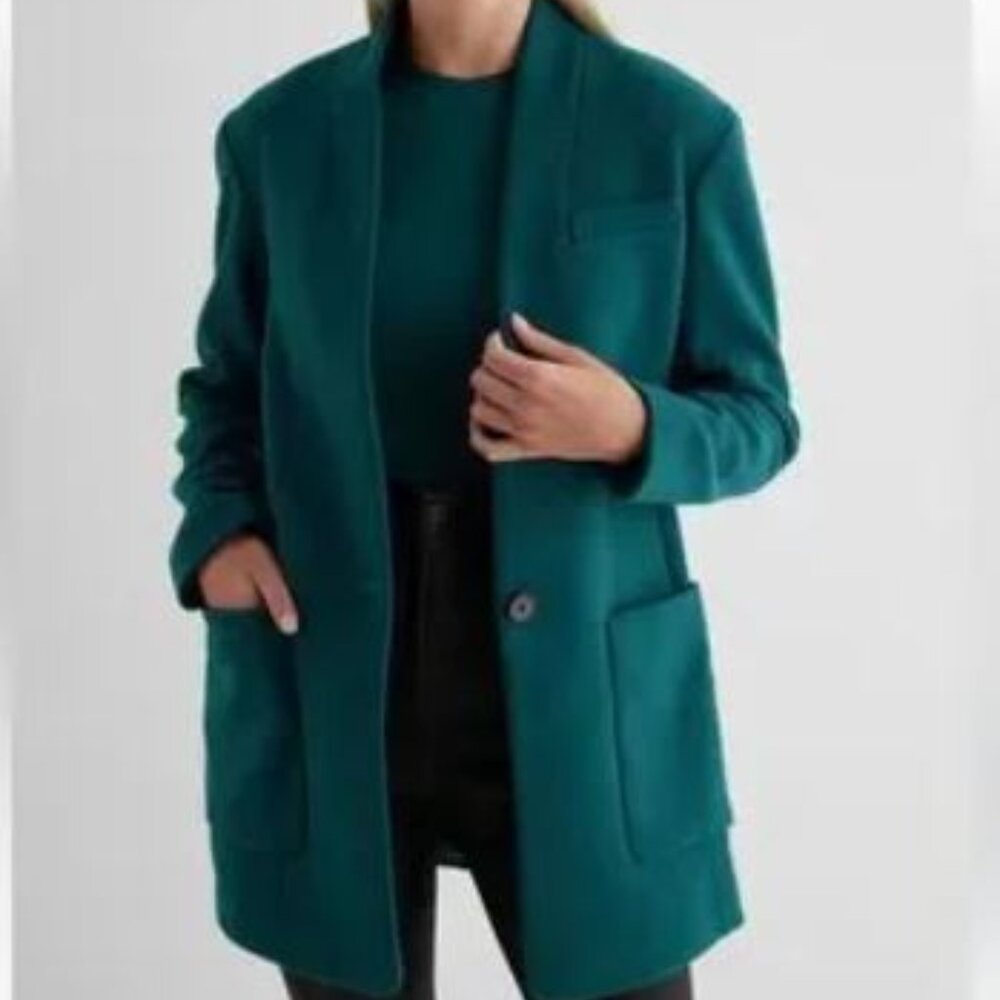 Express women’s Shawl Collar One Button Coat - XS, NWT, lovely teal green